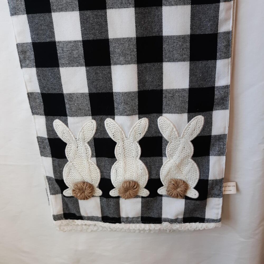 Table Runner Buffalo Check Black White Bunnies 72" Long